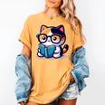Adorable Book Lover Calico Cat With Reading Glasses Cute For Men Women Kids Women's Comfort Colors T-Shirt Mustard