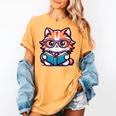 Adorable Book Lover Maine Coon Cat With Reading Glasses Cute Women's Comfort Colors T-Shirt Mustard
