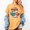 Adorable Book Lover Mallard Duck With Reading Glasses Cute Women's Comfort Colors T-Shirt Mustard