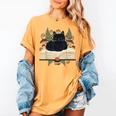 Cat On Open Book Mushrooms Ferns Dark Academia Women's Comfort Colors T-Shirt Mustard