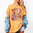 Coquette Teacher School Supplies Bows Books Globe Apple Cute Women's Comfort Colors T-Shirt Mustard