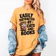Easily Distracted By Cats And Books Lovers Reading Women's Comfort Colors T-Shirt Mustard