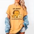 Go Away I'm Introverting Cozy Cat With Laptop And Coffee Women's Comfort Colors T-Shirt Mustard