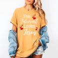 This Introvert Loves Jesus Religious Red Hearts Graphic Women's Comfort Colors T-Shirt Mustard This Introvert Loves Jesus Religious Red Hearts Graphic Women's Comfort Colors T-Shirt Mustard