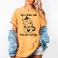 Life Is Better With Books Cats And Coffee Shirt Women's Comfort Colors T-Shirt Mustard