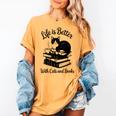 Life Is Better With Cats & Books Tuxedo Cat Mom Women Women's Comfort Colors T-Shirt Mustard