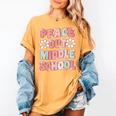 Peace Out Middle School Graduation Groovy Last Day Of School Women's Comfort Colors T-Shirt Mustard