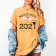 Proud Mom Of Two 2021 Graduates Twin Mama Graduation Leopard Women's Comfort Colors T-Shirt Mustard