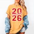 Senior 2026 Graduation Varsity Red Letters On The Back Women's Comfort Colors T-Shirt Mustard