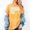 Social Worker Will Work For Pizza Graduation Women's Comfort Colors T-Shirt Mustard