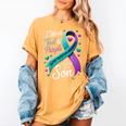 I Wear Teal And Purple In Memory My Son Suicide Prevention Women's Comfort Colors T-Shirt Mustard I Wear Teal And Purple In Memory My Son Suicide Prevention Women's Comfort Colors T-Shirt Mustard