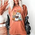 Cute Cozy Ghost Reading With Cat Book Lover Autumn Fall Women's Comfort Colors T-Shirt Yam