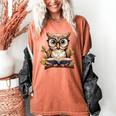 Owl Reading A Book Perched On A Branch Bookworm Women's Comfort Colors T-Shirt Yam
