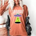 I Wanna Go Home Introvert UFO UAP Flying Saucer Trippy Alien Women's Comfort Colors T-Shirt Yam