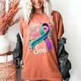 I Wear Teal And Purple In Memory My Son Suicide Prevention Women's Comfort Colors T-Shirt Yam I Wear Teal And Purple In Memory My Son Suicide Prevention Women's Comfort Colors T-Shirt Yam