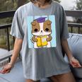 Bulldog Anime Pup Graduation Women's Comfort Colors T-Shirt Gray