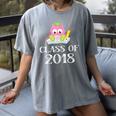 Cute Pink School Owl Class Of 2018 Graduation Women's Comfort Colors T-Shirt Gray