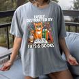 Easily Distracted By Cats And Books Book Lover Cat Women's Comfort Colors T-Shirt Gray