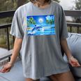 Frutiger Aero Dolphin Sunset Ocean With Palm Trees Y2k Premium Women's Comfort Colors T-Shirt Gray