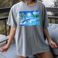 Frutiger Aero Dolphin Sunset Ocean With Palm Trees Y2k Women's Comfort Colors T-Shirt Gray Frutiger Aero Dolphin Sunset Ocean With Palm Trees Y2k Women's Comfort Colors T-Shirt Gray