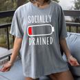 Introvert Socially Drained Battery Women's Comfort Colors T-Shirt Gray
