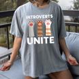 Introvert Unite Kitty Paws Raise Introverted Gathering Women's Comfort Colors T-Shirt Gray