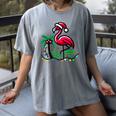 Nostalgia Holiday Tees -Adult Christmas Flamingo Small Short Sleeve Crew Neck Cotton Polyester Lightweight Ribbed Cuff Winter Women's Comfort Colors T-Shirt Gray