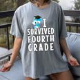 I Survived Fourth Grade Graduation Kids Owl Grad Women's Comfort Colors T-Shirt Gray