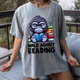 Wild About Reading Book Lover Gorilla Women's Comfort Colors T-Shirt Gray