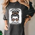 Book Lover What Happens At Book Club Stays Messy Bun Girls Women's Comfort Colors T-Shirt Pepper