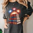 Books Fireworks 4th Of July Bookworm Patriotic Reader Women's Comfort Colors T-Shirt Pepper