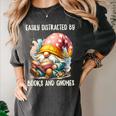 Easily Distracted By Books And Gnomes Book Reading Gnome Women's Comfort Colors T-Shirt Pepper