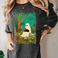Groovy Ghost Reading Book Cat Halloween Ghost Teacher Women's Comfort Colors T-Shirt Pepper