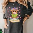 Highland Cow Reading Book Floral Bookworm Women's Comfort Colors T-Shirt Pepper Highland Cow Reading Book Floral Bookworm Women's Comfort Colors T-Shirt Pepper
