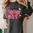 HUGvyn One Loved Teacher Valentine Book Heart Reading Bow Women's Comfort Colors T-Shirt Pepper