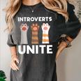 Introvert Unite Kitty Paws Raise Introverted Gathering Women's Comfort Colors T-Shirt Pepper