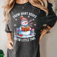 Snowman Reading Snow Many Books Snow Little Time Winter Women's Comfort Colors T-Shirt Pepper