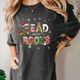 Teacher Read More Books Christmas Reading Bookworm Librarian Women's Comfort Colors T-Shirt Pepper