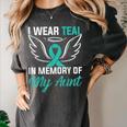 Teal In Memory Of My Aunt Ovary Ovarian Cancer Teal Ribbon Women's Comfort Colors T-Shirt Pepper
