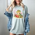 Crocodile Reading Book Watercolor Flowers Kids Women's Comfort Colors T-Shirt Denim