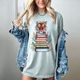 Cute Tiger With Book Floral Bookworm Librarian Book Lover Women's Comfort Colors T-Shirt Denim