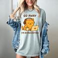 Go Away I'm Introverting Cozy Cat With Laptop And Coffee Women's Comfort Colors T-Shirt Denim