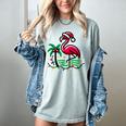 Nostalgia Holiday Tees -Adult Christmas Flamingo Small Short Sleeve Crew Neck Cotton Polyester Lightweight Ribbed Cuff Winter Women's Comfort Colors T-Shirt Denim