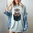 Pocket Otter Lover Introvert Cute Animal Fun Surprise Women's Comfort Colors T-Shirt Denim