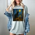 Van Gogh Starry Night Art Cat And Book Lovers Women's Comfort Colors T-Shirt Denim
