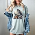Wolf Reading Book Librarian Library Wolves Women's Comfort Colors T-Shirt Denim