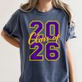 Class Of 2026 Graduation Varsity Purple Yellow On The Back Women's Comfort Colors T-Shirt Denim