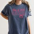 Class Of 2026 Pink Coquette Bow Cap Senior 2026 Graduation Women's Comfort Colors T-Shirt Denim