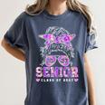 Class Of 2027 Senior Coquette Bow Messy Hair 26 Graduation Women's Comfort Colors T-Shirt Denim