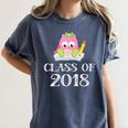 Cute Pink School Owl Class Of 2018 Graduation Women's Comfort Colors T-Shirt Denim